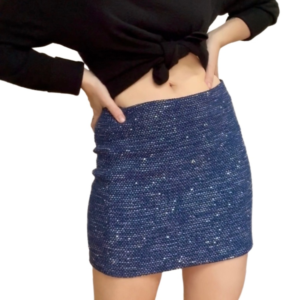 Alice + Olivia Blue Tweed Mini Skirt